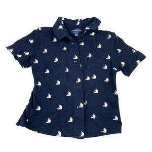 Andy and Evan navy blue sail boat polo shirt sz 5 Button Front Preppy